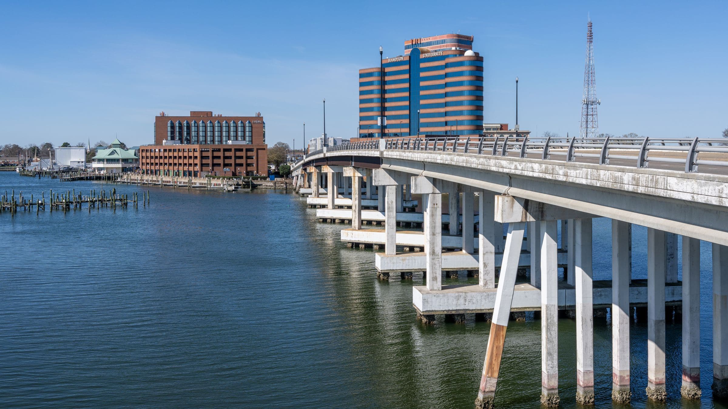 Downtown Hampton waterfront and the bridge over the Hampton River